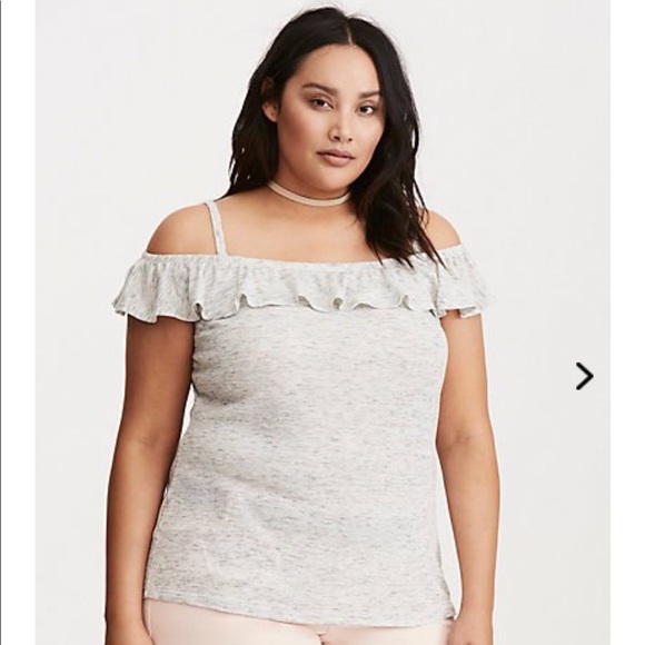 torrid Tops - Torrid Gray Ribbed Off The Shoulder Tee - 2